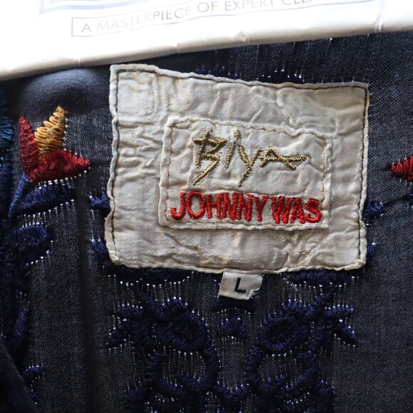 Biya by Johnny Was Navy Embroidered Maxi Dress Long Sleeve Boho Size L - Picture 3 of 3